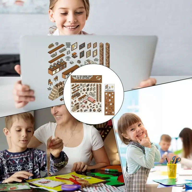 3D Sticker Scene Cartoon House Sticker For Kids Reusable Scene Stickers Children Set For Preschool Home