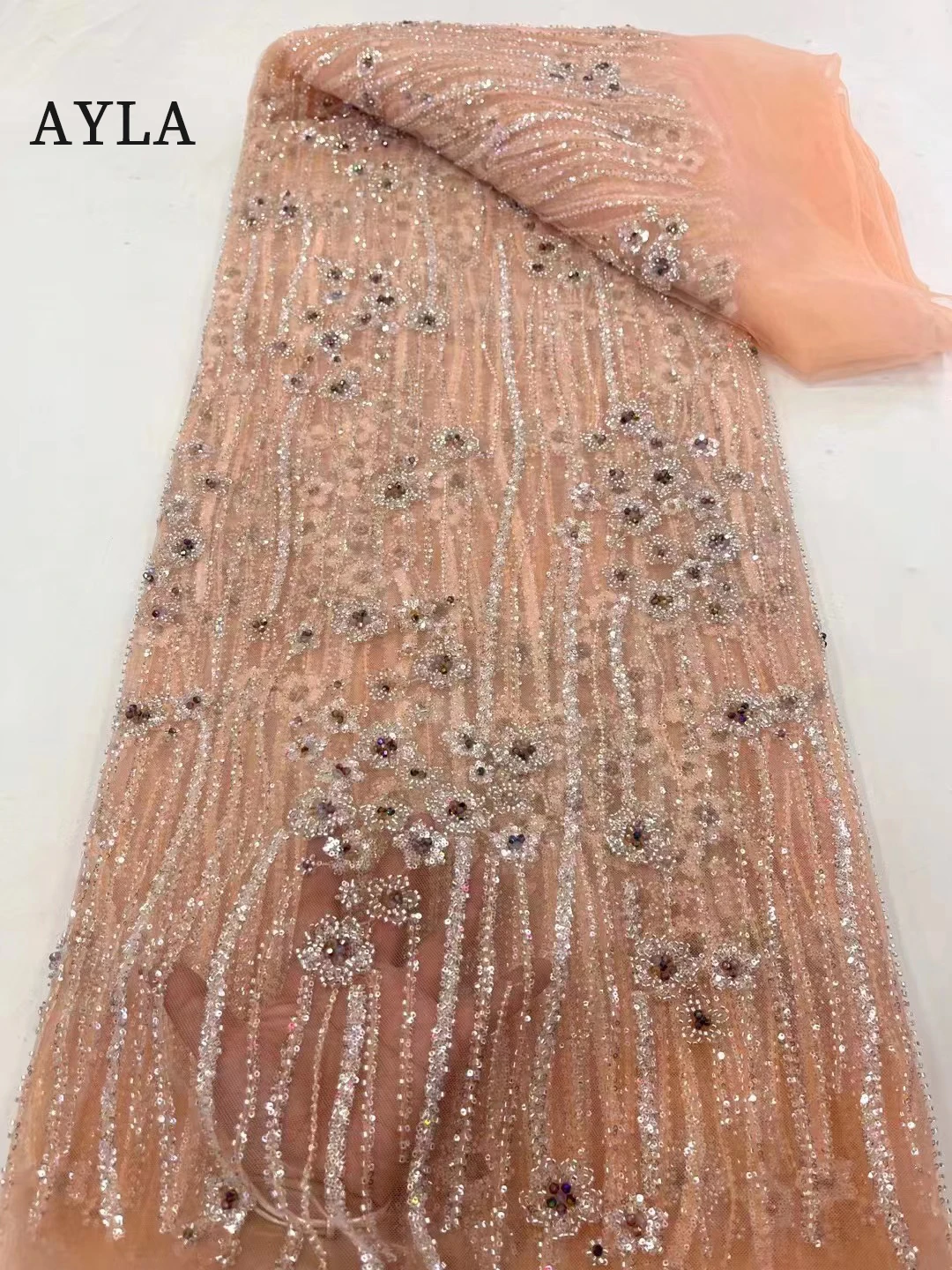 

Luxury Handmade Beaded Fabric with Rhinestones French Lace Fabrics Quality 2023 Sewing Materials for Party Evening Dress 5 Yards