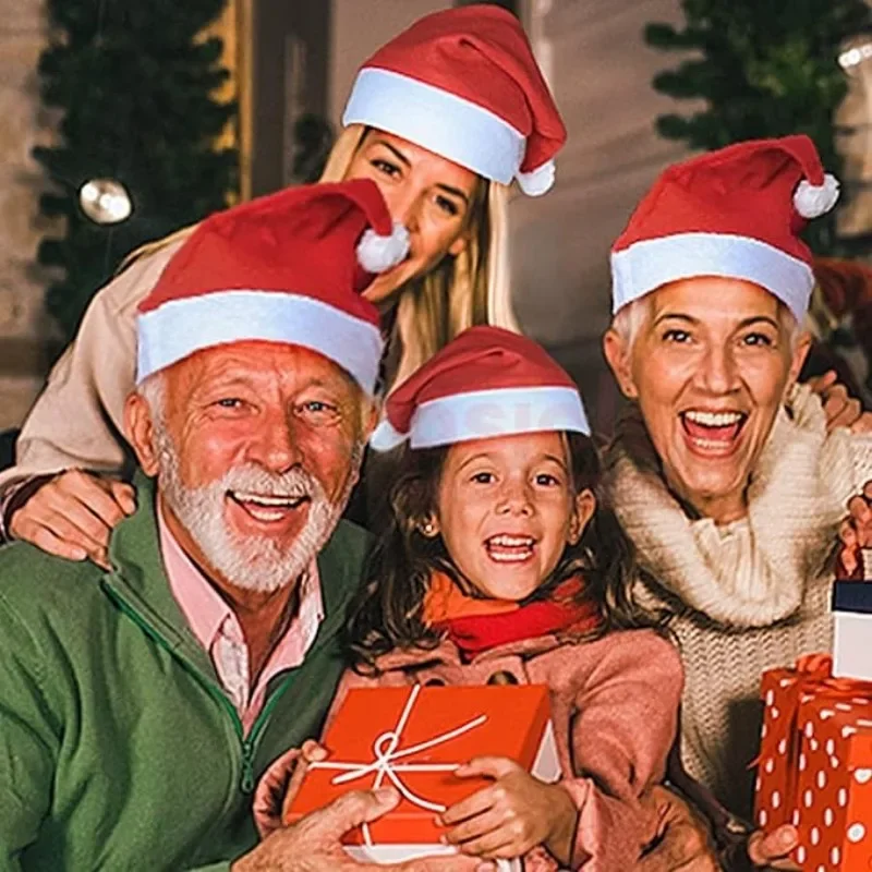 30/1PCS Christmas Hat Red Non-woven Adults Kids Xmas Hats Santa Claus Gift Hat for Merry Christmas New Year Party Prop Decor