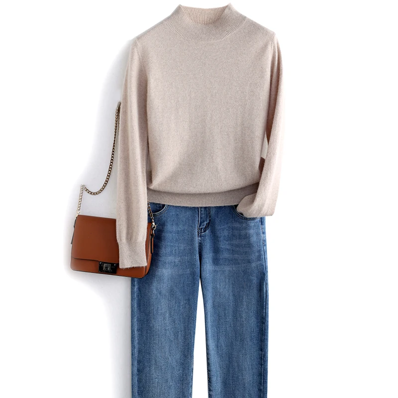 

2023 Autumn Winter Thick Warm Sweater Women Half High Collar Cashmere Sweater Korean Solid Casual Basic Pullover Knitwear