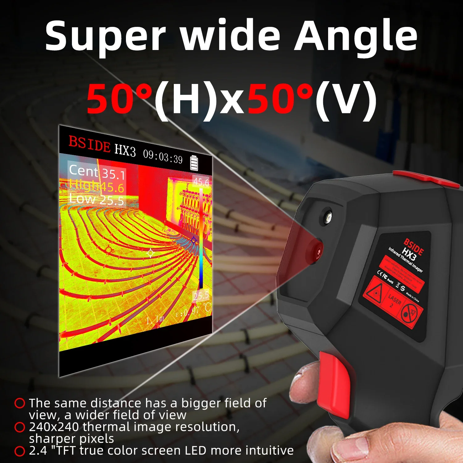 BSIDE HX3 Wärmebildkamera – 240x240 IR-Auflösung, -20°C Bis 550°C, 15 Paletten, 25Hz
