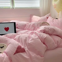 Parure de lit style coréen pour adultes et enfants, ensemble de literie simple avec drap plat et taies d'oreiller 4