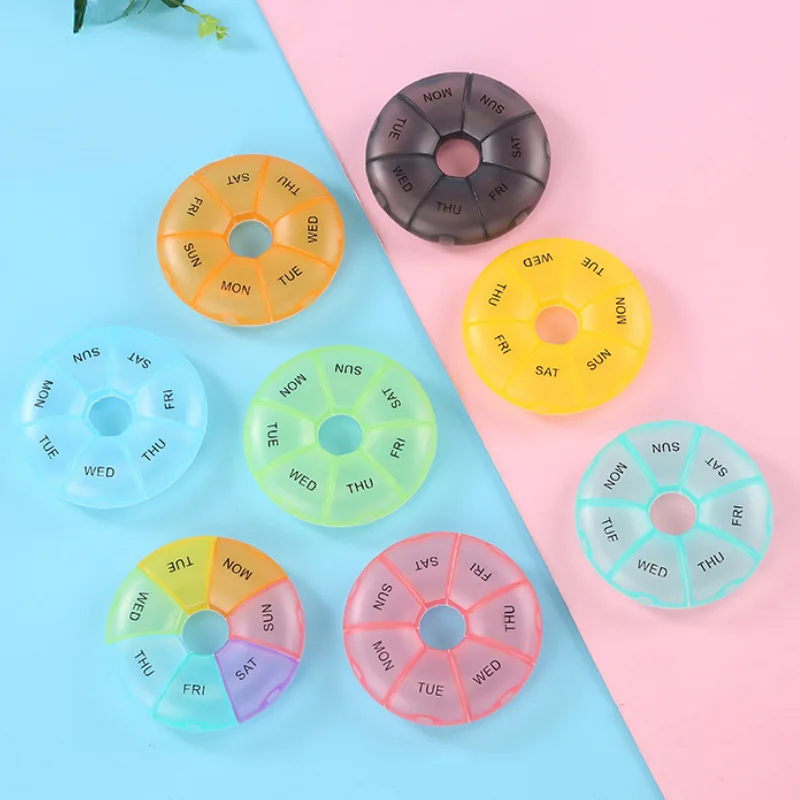 Compact Round Pill Case - 7-Day Portable Tablet Organizer & Travel Storage Container
