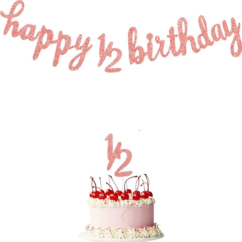 1 Satz glitzernde halbe Jahr alles Gute zum Geburtstag 1/2 Banner Cupcake Topper für Babyparty 6 Monate Geburtstagsfeier Foto Requisite Dekoration – Detail 8