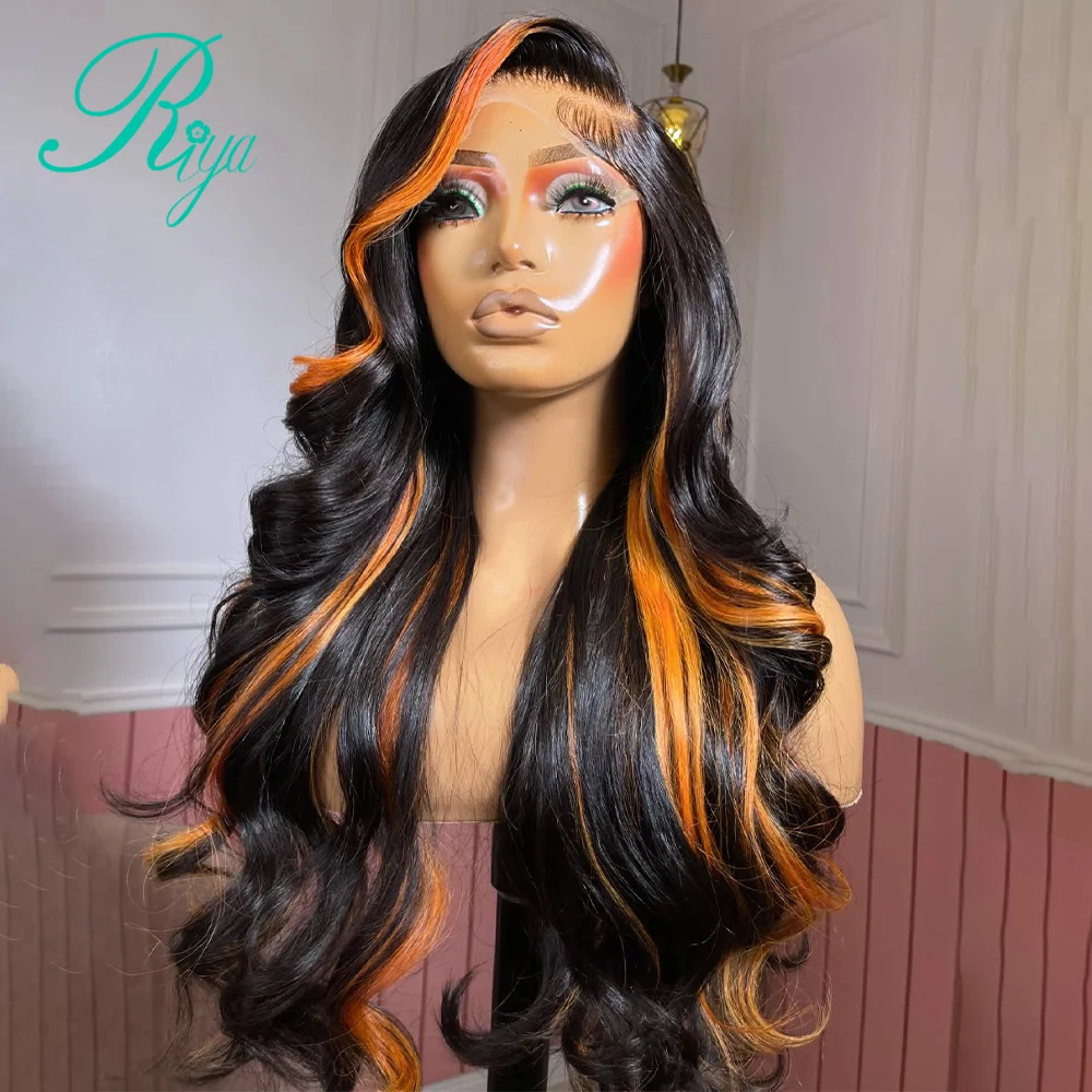 5x7 Lace Closure Wig Highlight Orange Color Wig Body Wave Glueless 34 Inch Human Hair Pre-cut Lace 360 Full