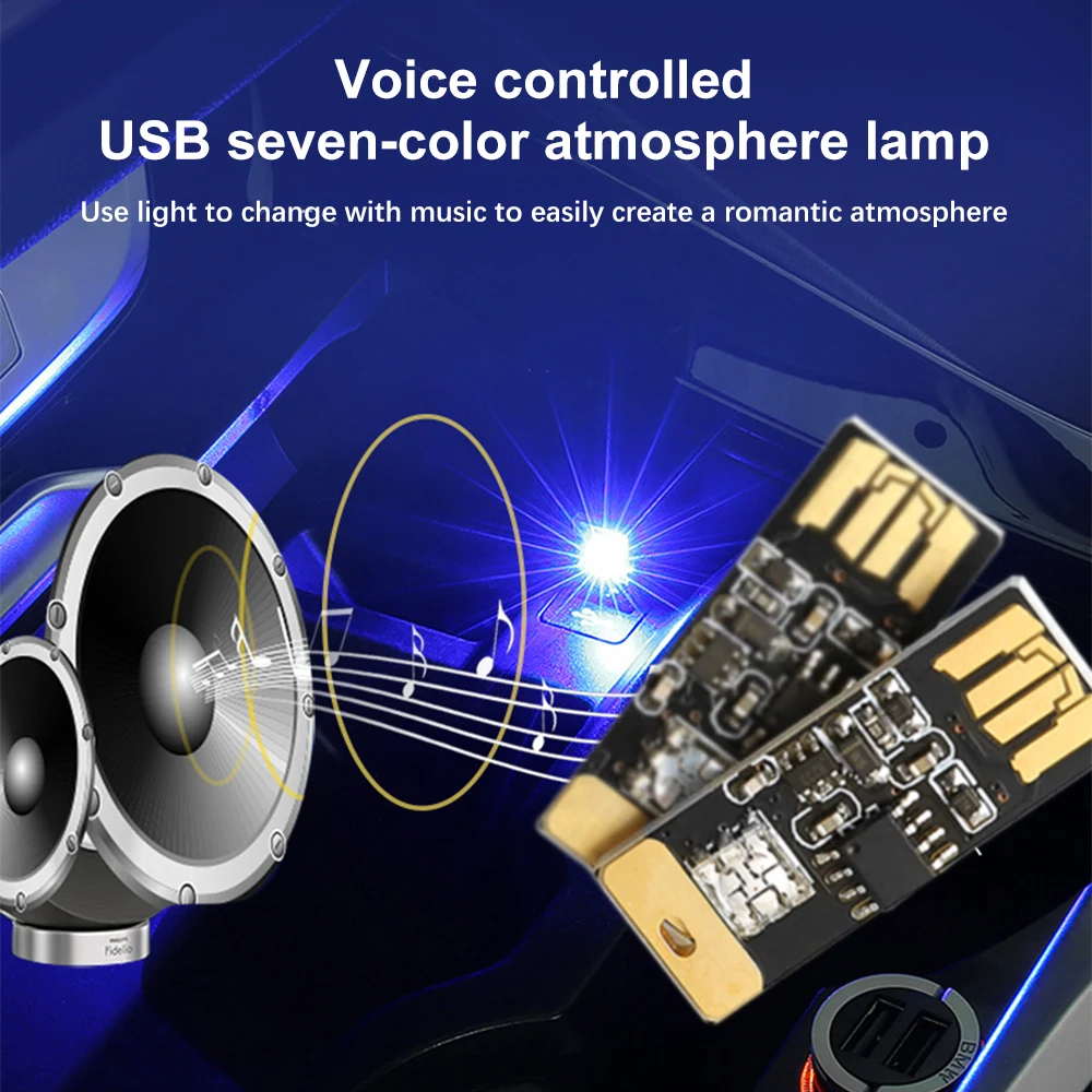 Mini USB LED Bulb Car Interior Decorative Atmosphere Lights Sound Control Lighting Decoration Night Lamp 7 Color Disco Flash