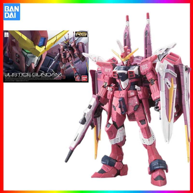 

In Stock Bandai Original RG 1/144 Mobile Suit ZGMF-X09A Justice Gundam Action Figure Assembly Model Collectible Toys