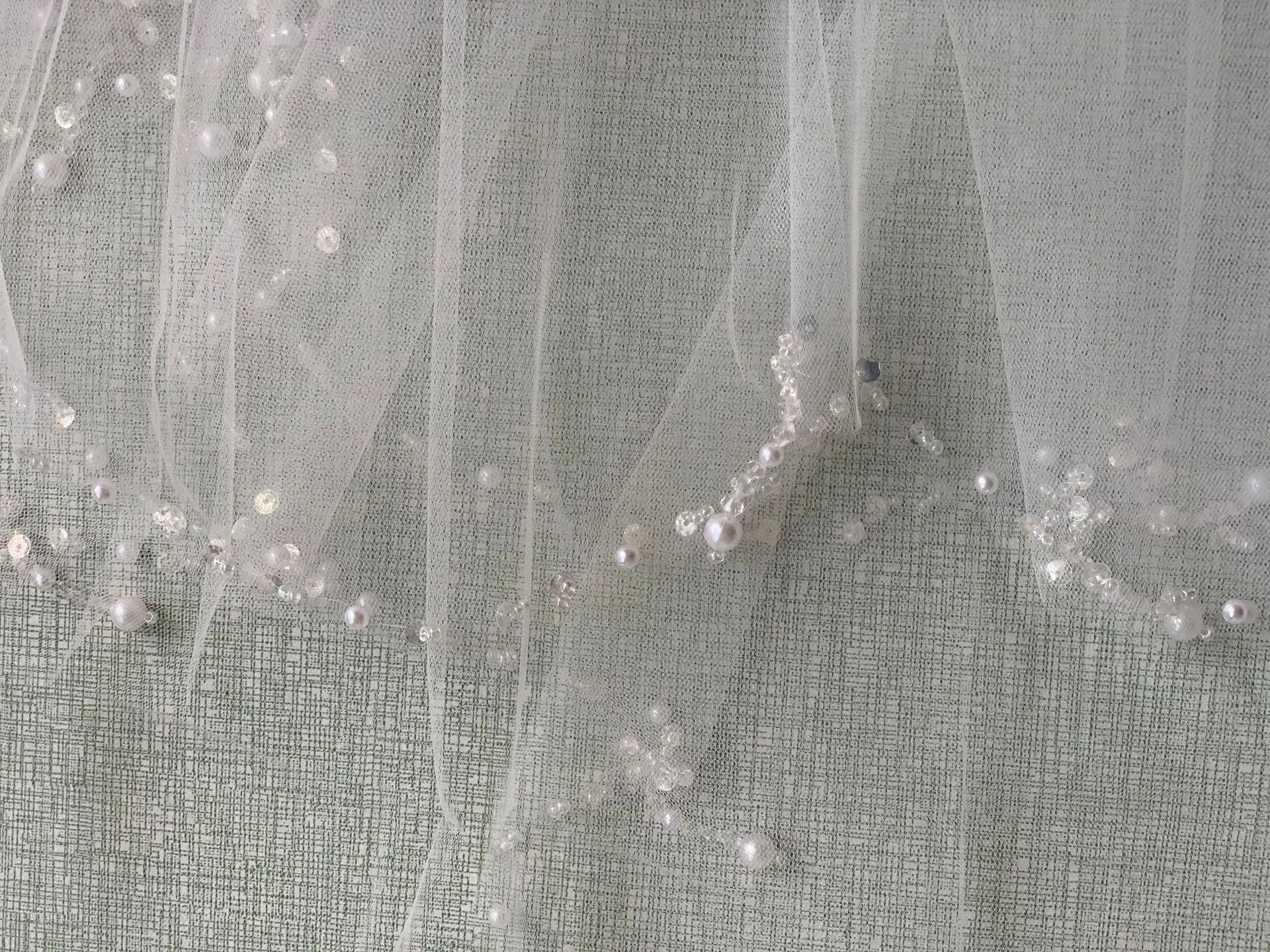 Bridal Veil Two Layers Elbow Length Beading Edge Wedding