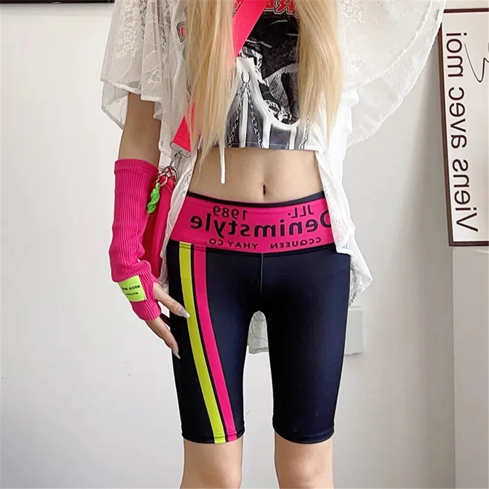 Split pants for women's summer fashion, contrasting colors, high waisted letters, ice silk quick drying shorts, leggings