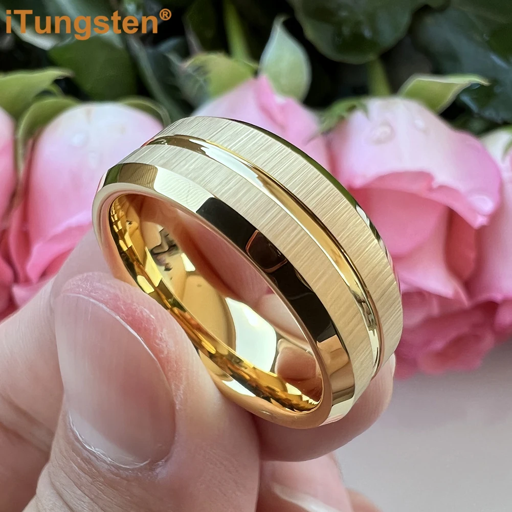 iTungsten 6mm 8mm Dropshipping Classic Wedding Band Men Women Tungsten Carbide Ring Grooved Brushed Beveled Finish Comfort Fit