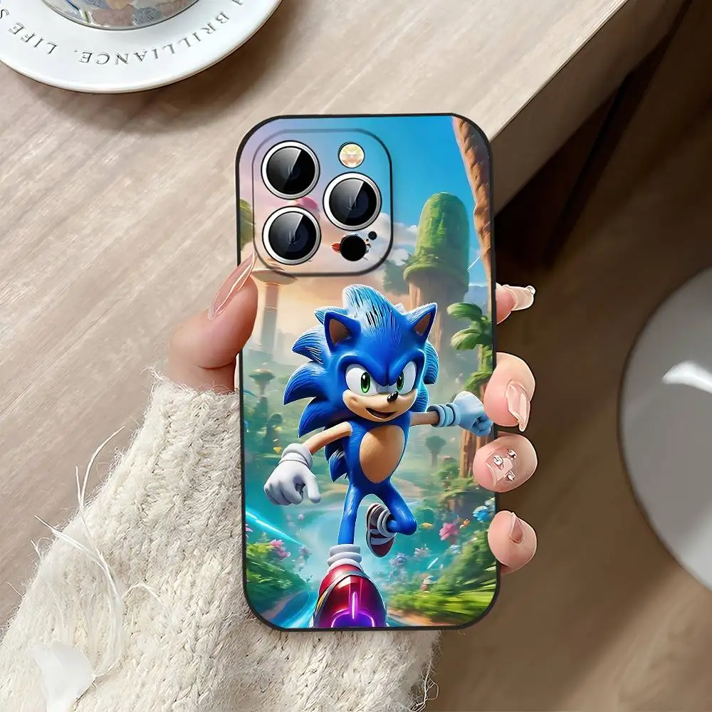 카툰-소닉스 폰 케이스 블랙, 아이폰 17,16,15,11,13,14 프로 맥스, 플러스, X, Xr, Xs 맥스, 13미니에 적합