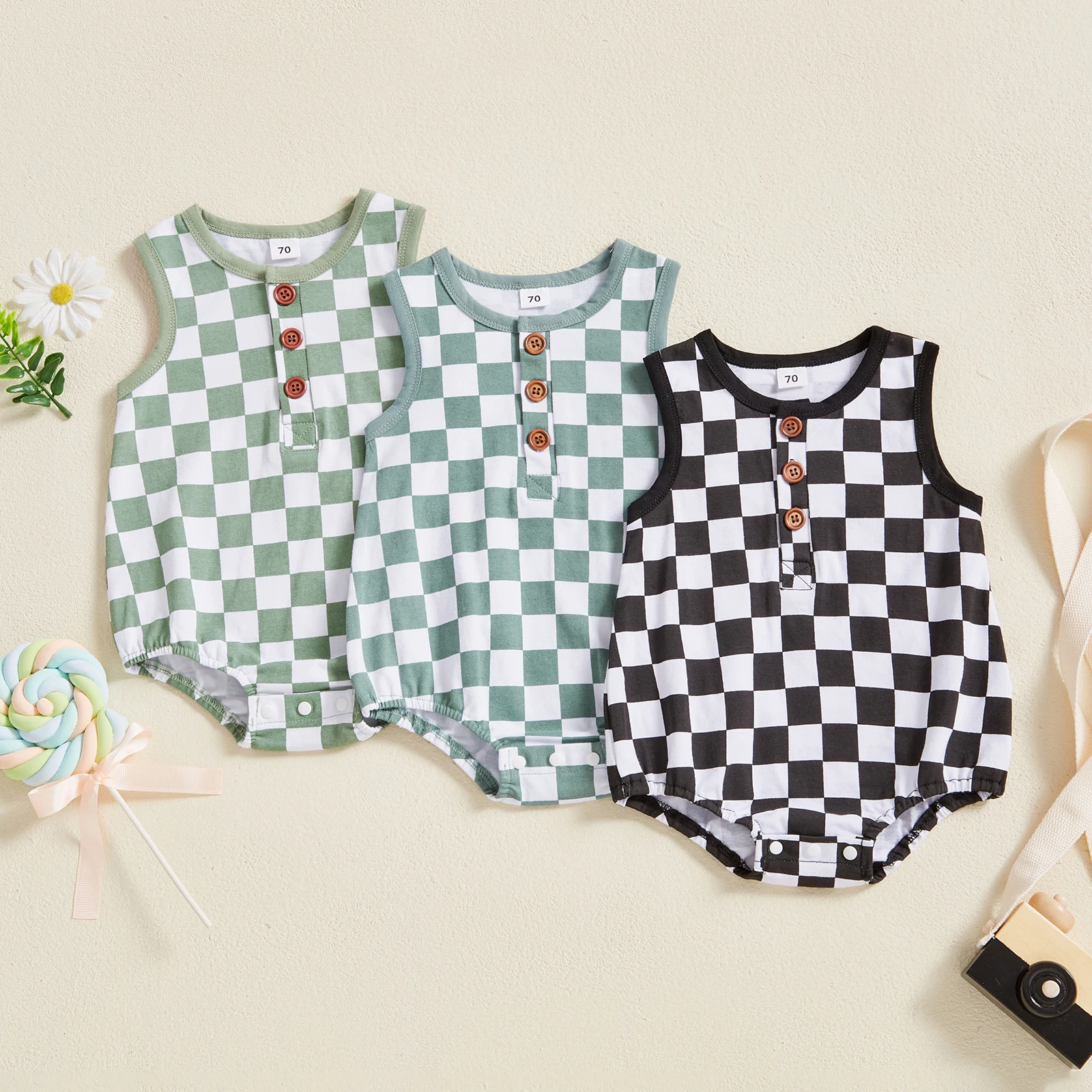 Citgeett Summer Infant Baby Boys Bodysuit Casual Plaids Print Sleeveless Jumpsuit Cute Casual Clothes
