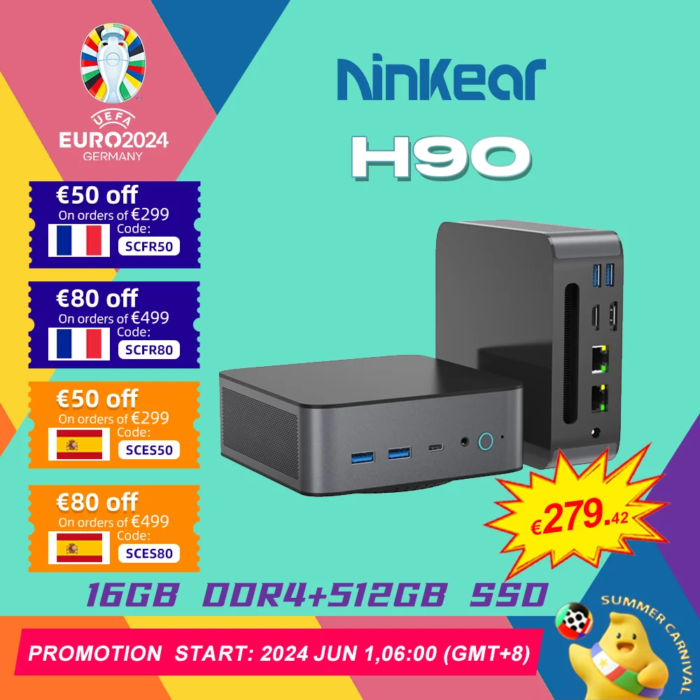 Ninkear-Mini PC H90, Intel Core i7 11390H, jusqu'à 5.0GHz, 16 Go DDR4 + 512 Go SSD, WiFi 6 BTpig, prend en charge 8K, trois écrans, Windows 11