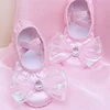New Ballet Flats Children's Dance Shoes Soft-Soled for Girl Satin Cat Caws Free Lace-up Rabbit Stage Performance Dance Shoes 2
