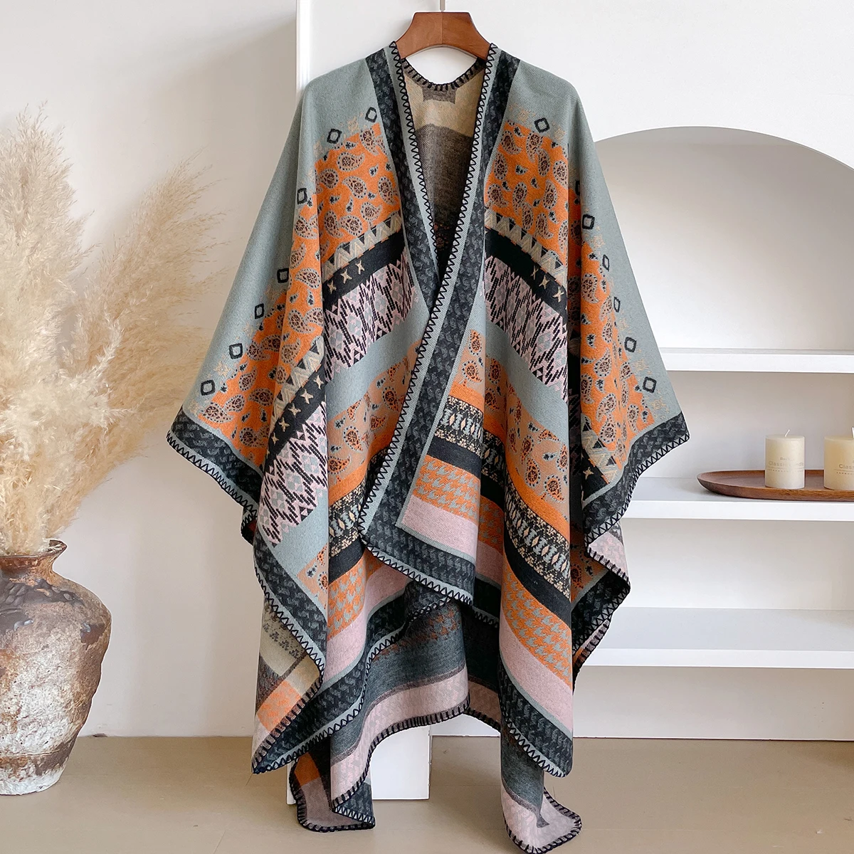 2025 Women's Luxury Brand Cashmere Winter Shawl - Vintage Allover Pattern Printed with Tassels, Pashmina Wrap & Bandana