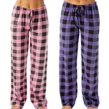

Women Sleep Pants Plaid Pattern High Elasticity Wide Legs Pants Casual Cotton Loose Ladies Pajama Pants Trousers for Home