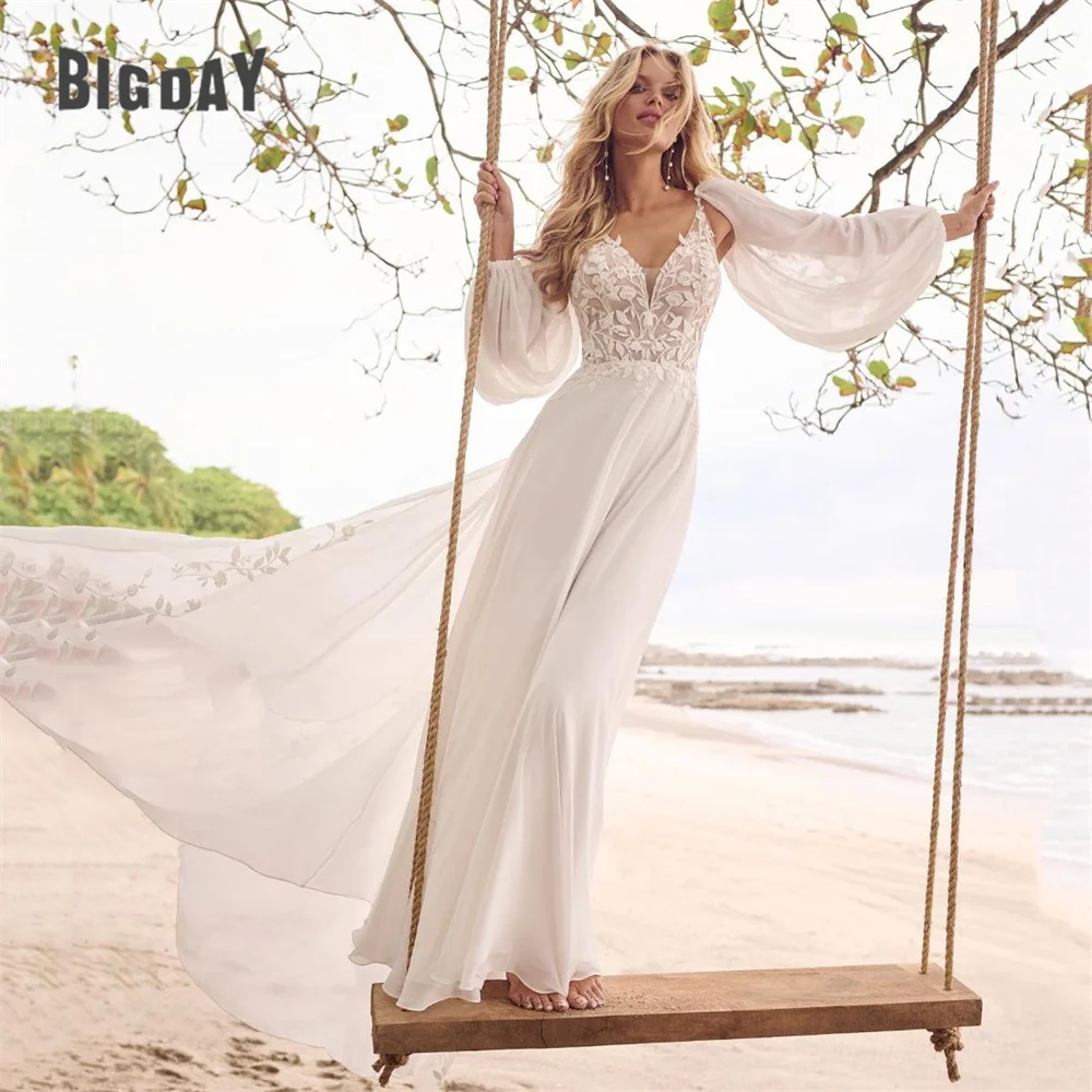 

Elegant A-Line Wedding Dresses Women 2024 Long Puff Sleeve Lace Open Back Sweetheart Bridal Gowns Sweep Train Vestidos De Noiva