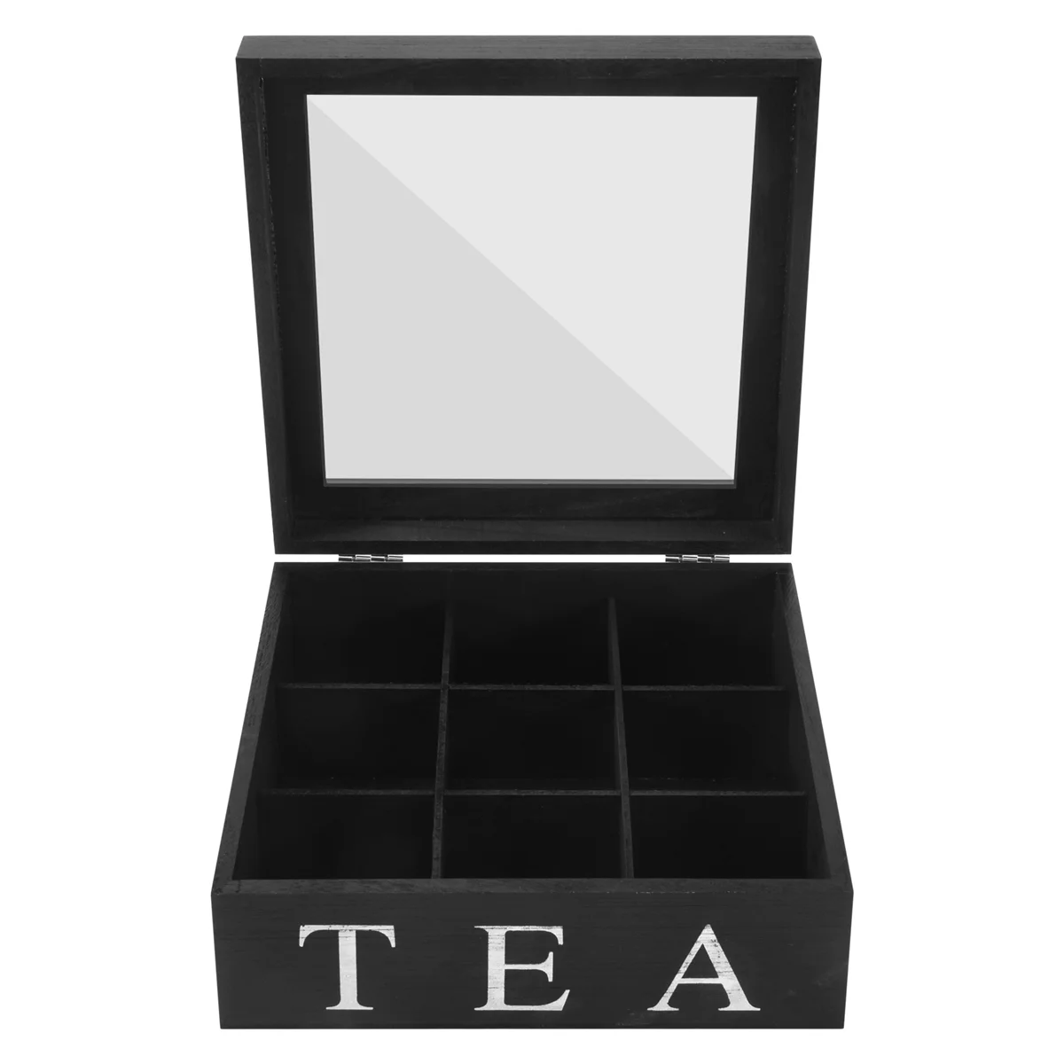 Tea Storage Box Wooden 9 Grids Transparent Top Lid