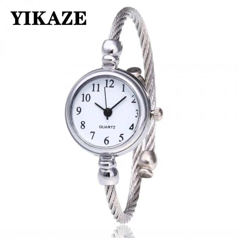 

YIKAZE Small Gold Bangle Bracelet Luxury Watch Stainless Steel Retro Ladies Quartz Wristwatch Fashion Casual Thin Chain Watches