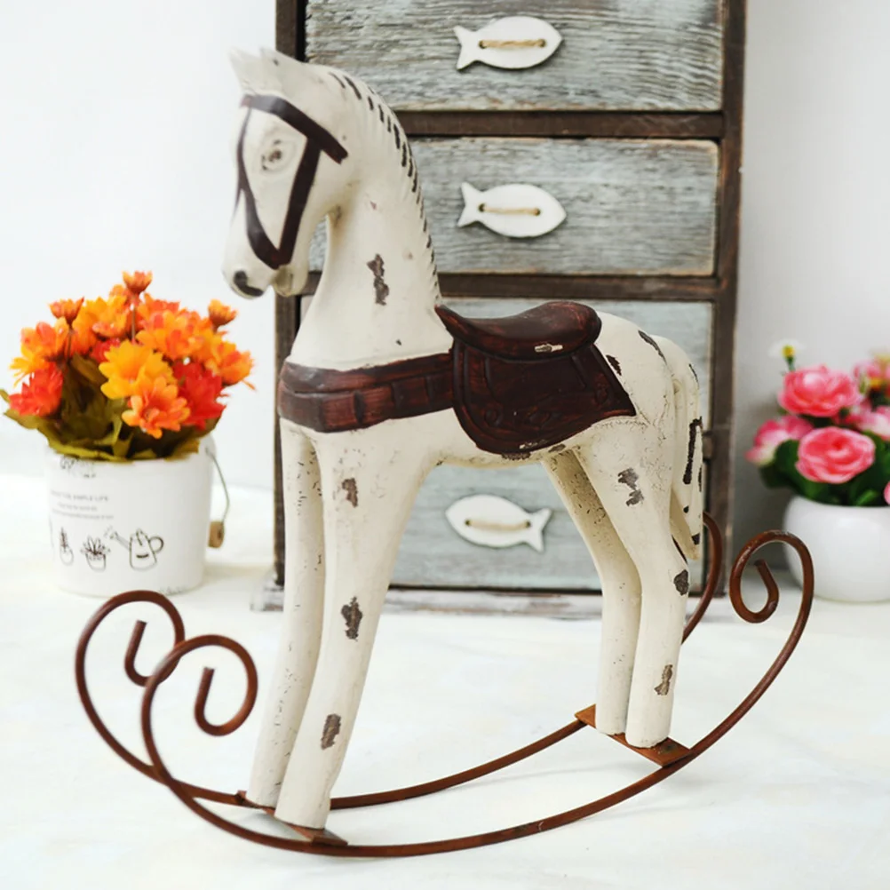 

Nordic Shaking Wavering Wooden Horse Retro Horse Innovative Home Furnishing Decoration Desktop Ornaments Prop(Milk White)