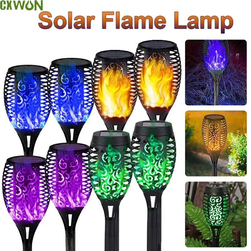 Solar Flame Light Flickering Blue RGB Purple Light Waterproof Garden Decoration Outdoor Lawn Path Yard Patio Solar Lamp