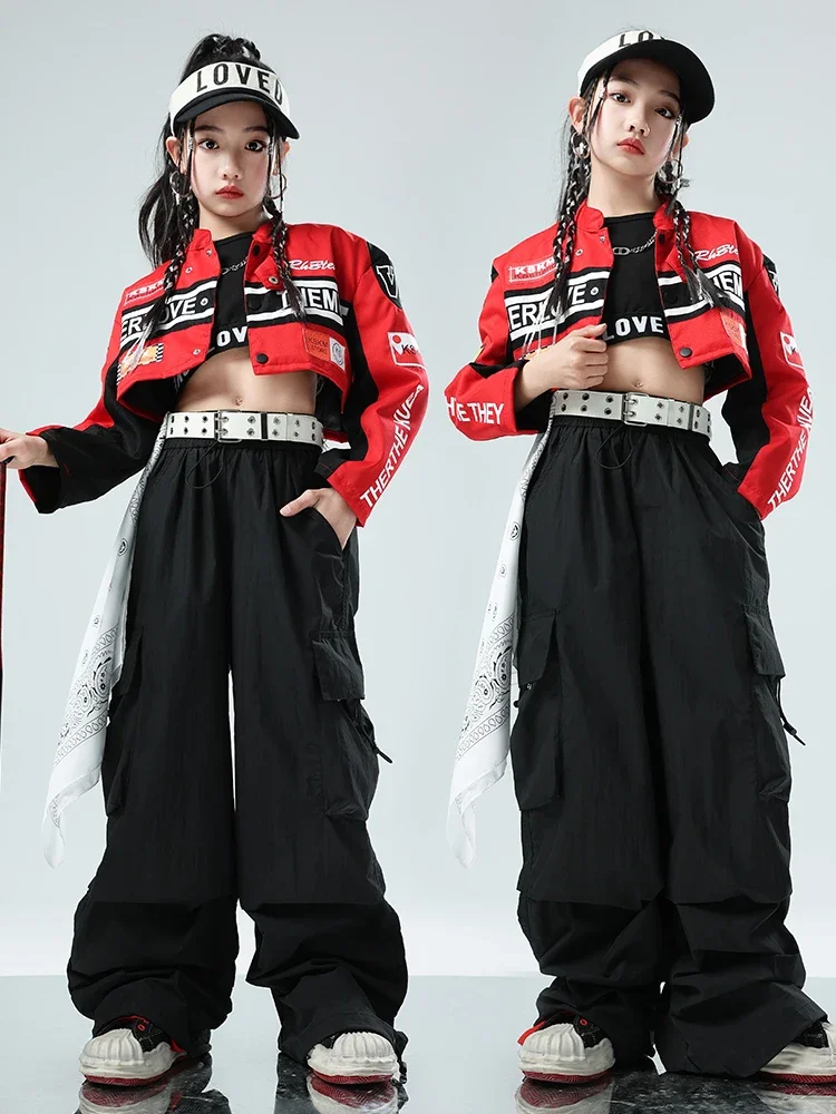 Kids Hip Hop Clothes For Girls Short Jacket Black Pants Jazz Modern Dance Performance Suit Catwalk Concert Fashion Wear