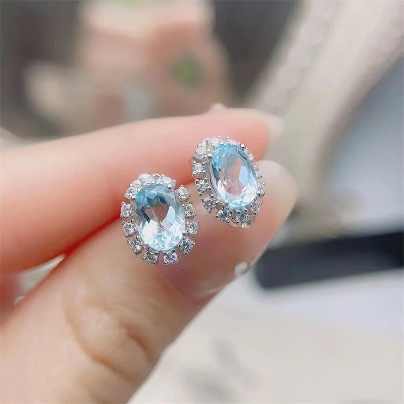 

Simple and Atmospheric Women's 925 Silver Topaz Earrings Engagement Party Gift Jewelry