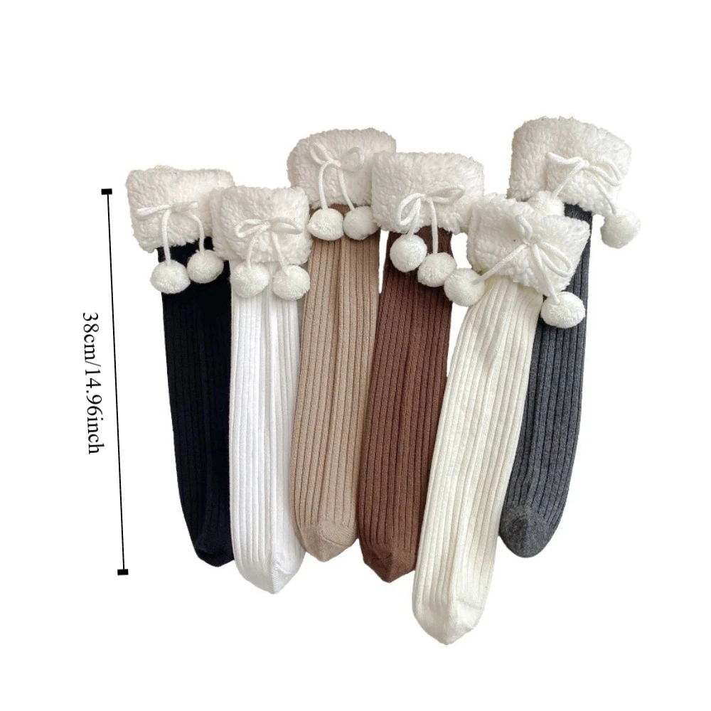 Harajuku Long Tube Sock Lamb Wool Stocking Autumn&Winter Korean Style Hosiery Cotton Cloth Accessories Bow Socks Girls