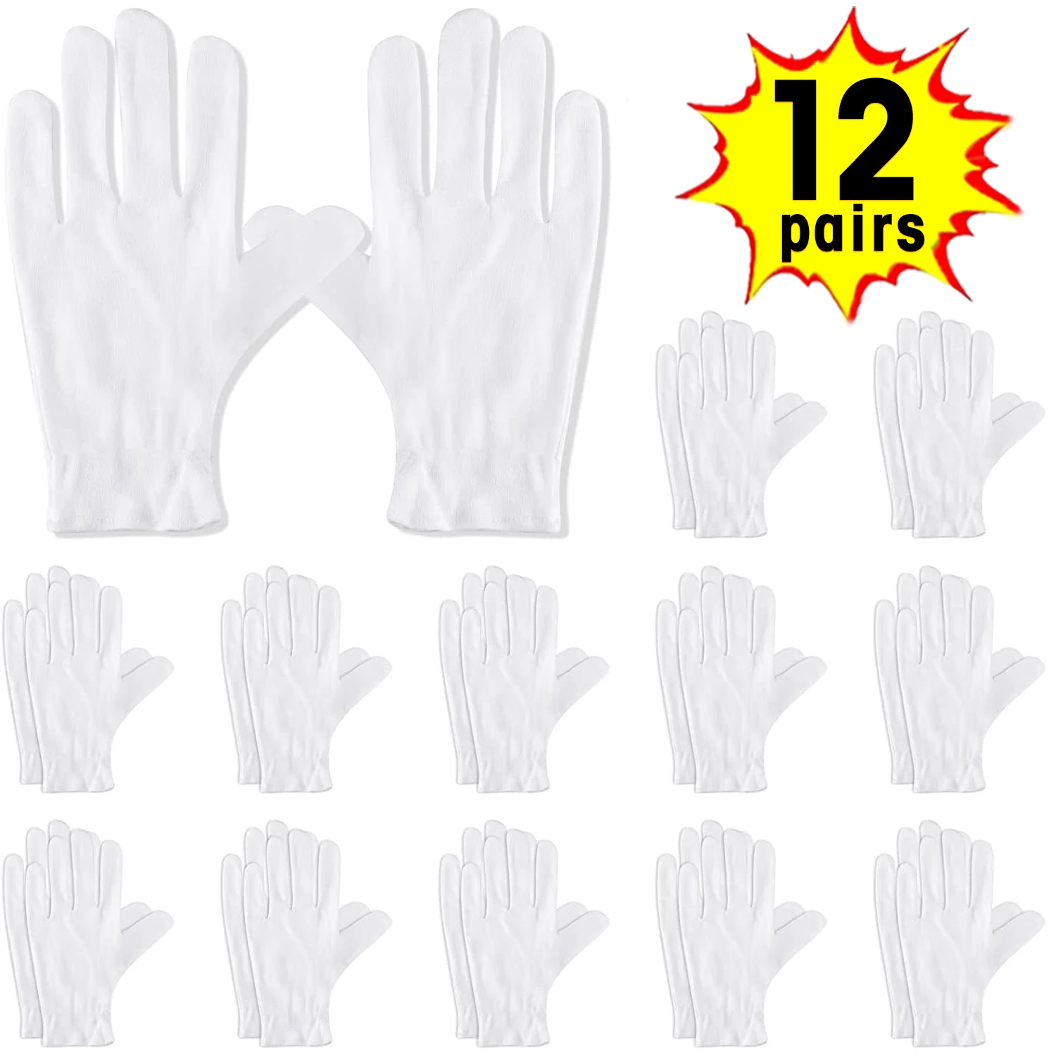 

12PAIRS White Cotton Work Gloves For Dry Hands Handling Film SPA Gloves Ceremonial High Stretch Gloves Household Cleaning Tools