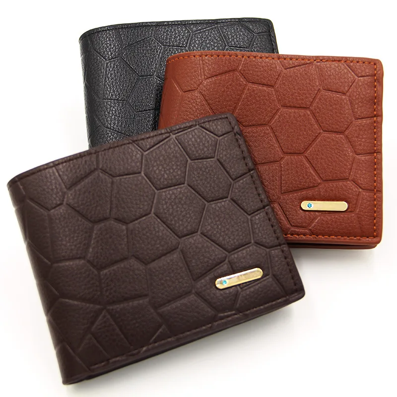New Men's Wallet Short PU Leather Three fold Triangle Stone Pattern Large Capacity Fashion Korean Wallet Multi clip Wallet