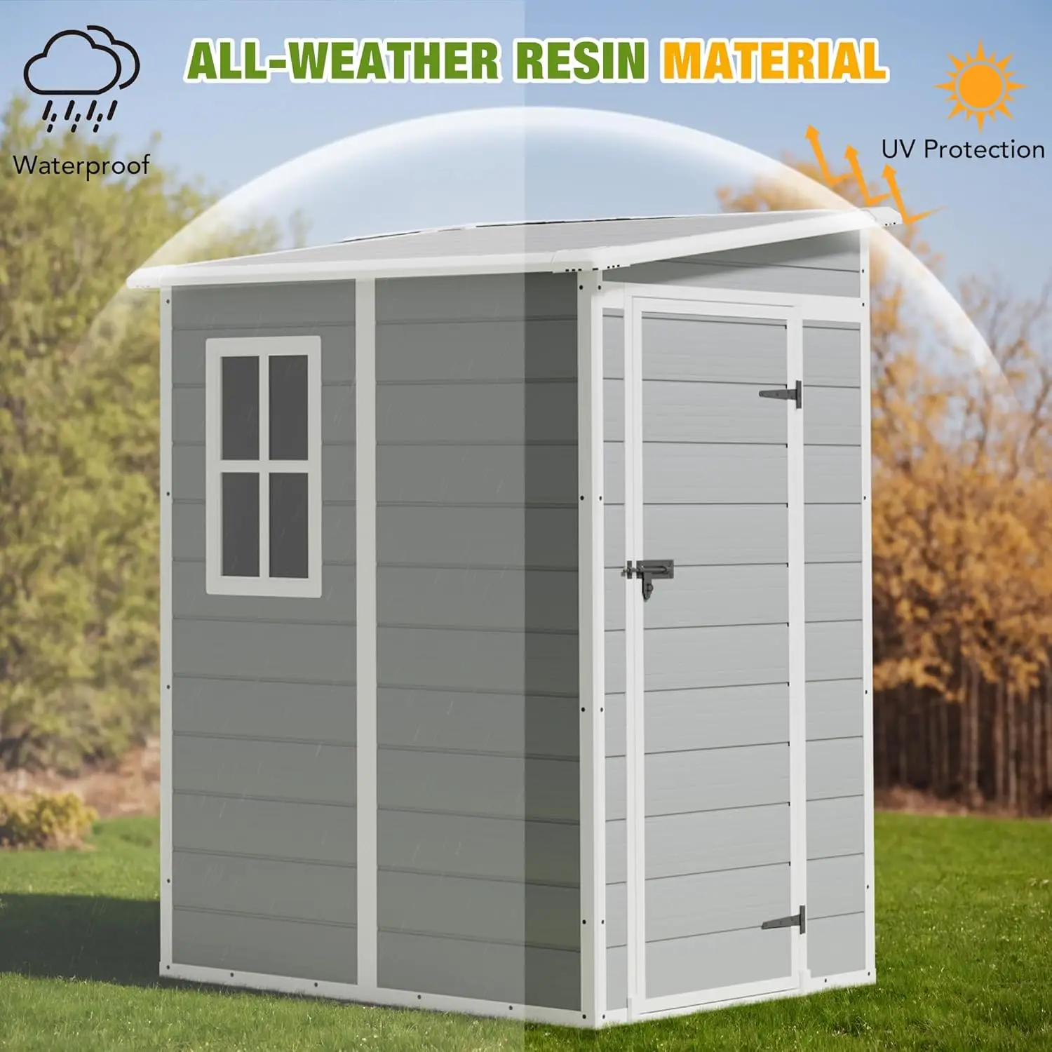5' x 4' Resin Weather Resistant Outdoor Storage Shed with Floor for Garden,Backyard,Pool Tool, Light Grey