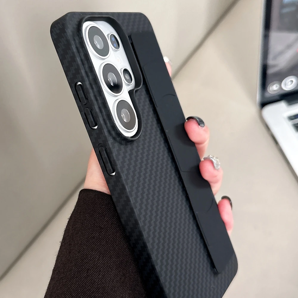 Carbon Fiber Pattern Silicone Wrist Strap Shockproof Phone Case - Hard Back Cover