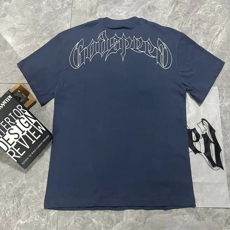 실제 사진 해골 프린트 블루 탑 GODSPEED 반팔 티셔츠 힙합 남녀 스트리트웨어 클래식 패션 당일 배송