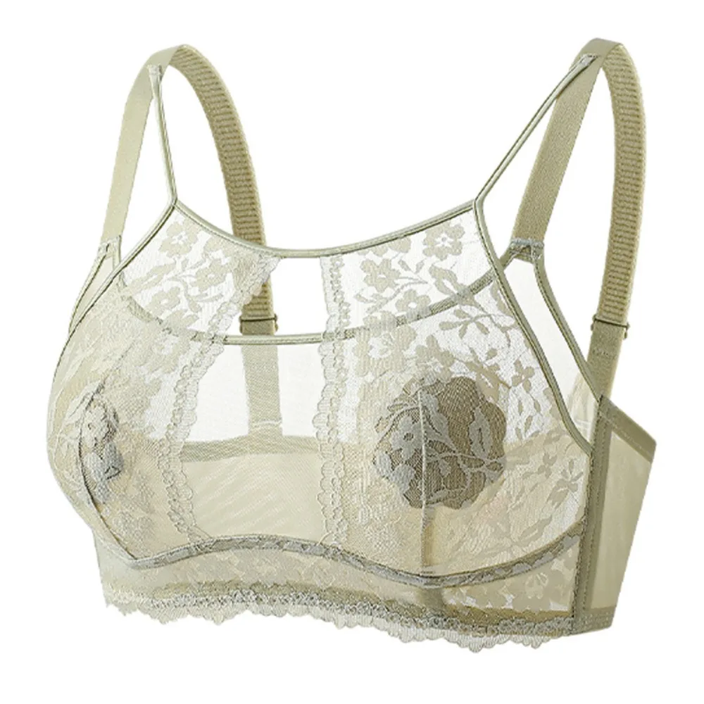 Fashion Mesh Flower Wireless Deep V Bra Shockproof Lingerie Underwear for Women Adjustable Anti-sagging Lace Thin Bra Gifts 1