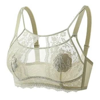 Fashion Mesh Flower Wireless Deep V Bra Shockproof Lingerie Underwear for Women Adjustable Anti-sagging Lace Thin Bra Gifts 1