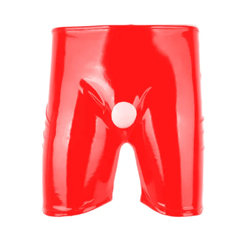 

Men PVC Shorts Leggings Exotic Zipper Open Crotch Pole Latex Pants Wetlook Faux Leather Boxershorts Trunks Gay Novelty Nightwear