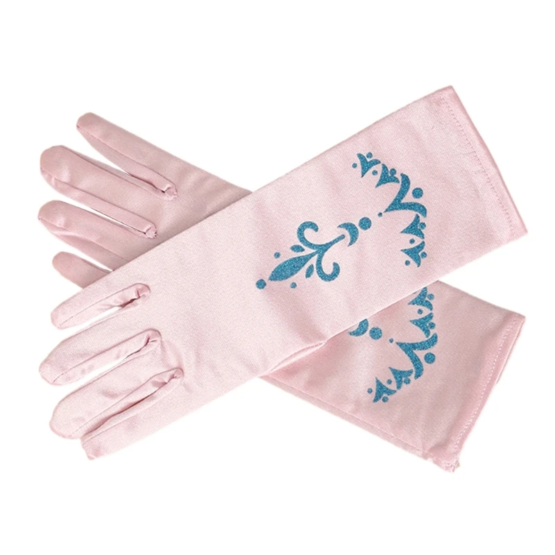 Girls Ice Princess Long Silky Gloves Sequins Print Snow Queen Dress Up Gloves
