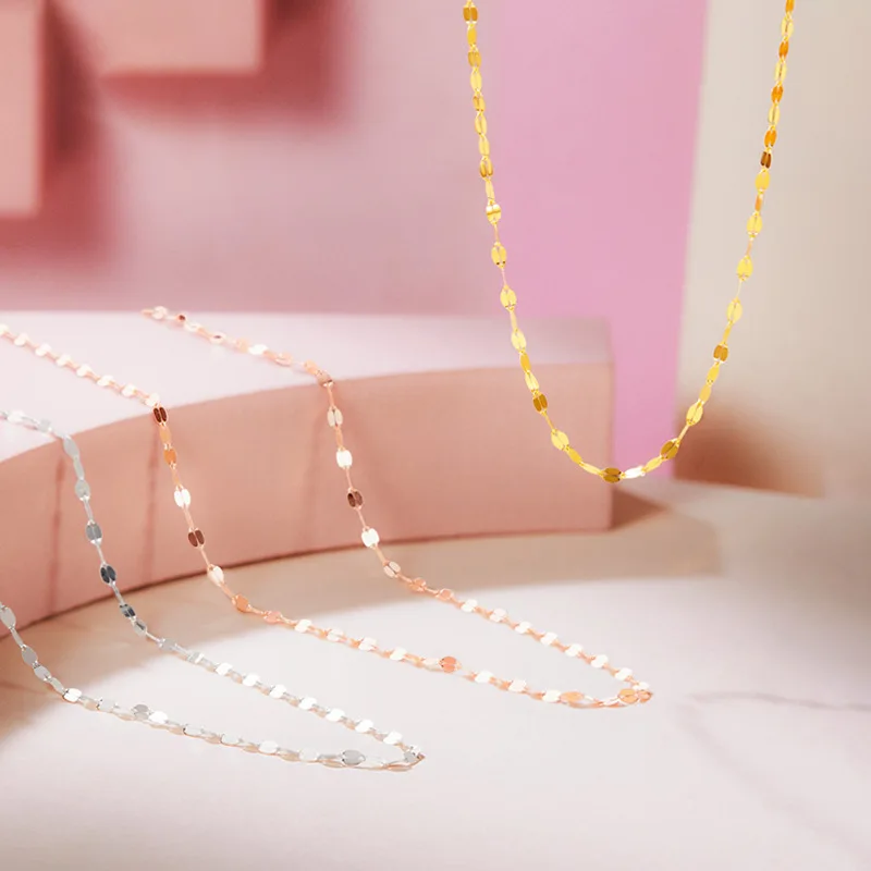 2268185-d274b3.jpg S234ab7a66db345e3a113ac81c08883bcD Real 18K Gold Necklace Exquisite Jewelry AU750 Pendant Tile Chain Yellow White Rose Gold Women's Party Gift Mallzona