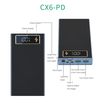 6*18650 Batteria FAI DA TE Accumulatori E Caricabatterie di Potere Caso di Ricarica Scatola di Immagazzinaggio Doppio USB Tipo C Contenitore di Supporto Della Batteria PD QC3.0 Carica Rapida Per SmartPhones