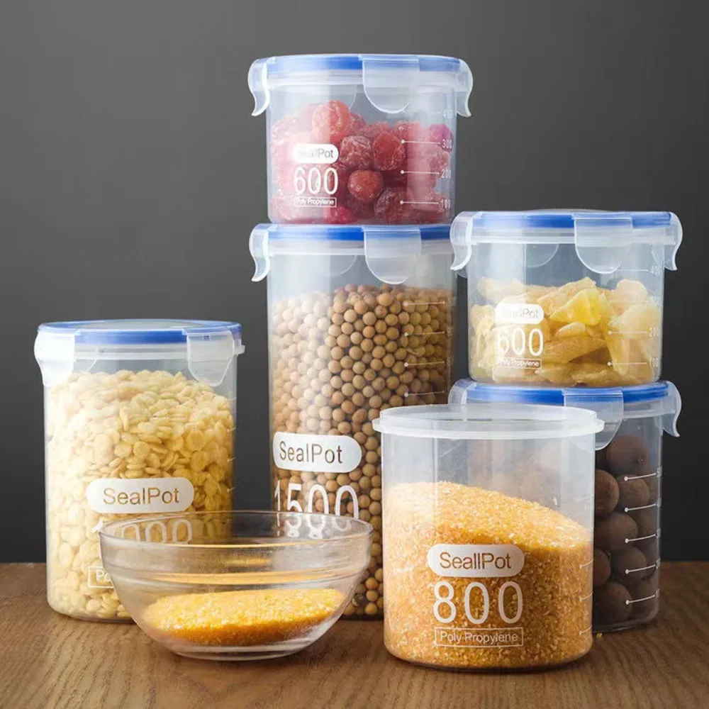 Sealed Kitchen Food Storage Canisters Transparent Large Capacity Grain Fresh Preservation Box with Scale Plastic 2