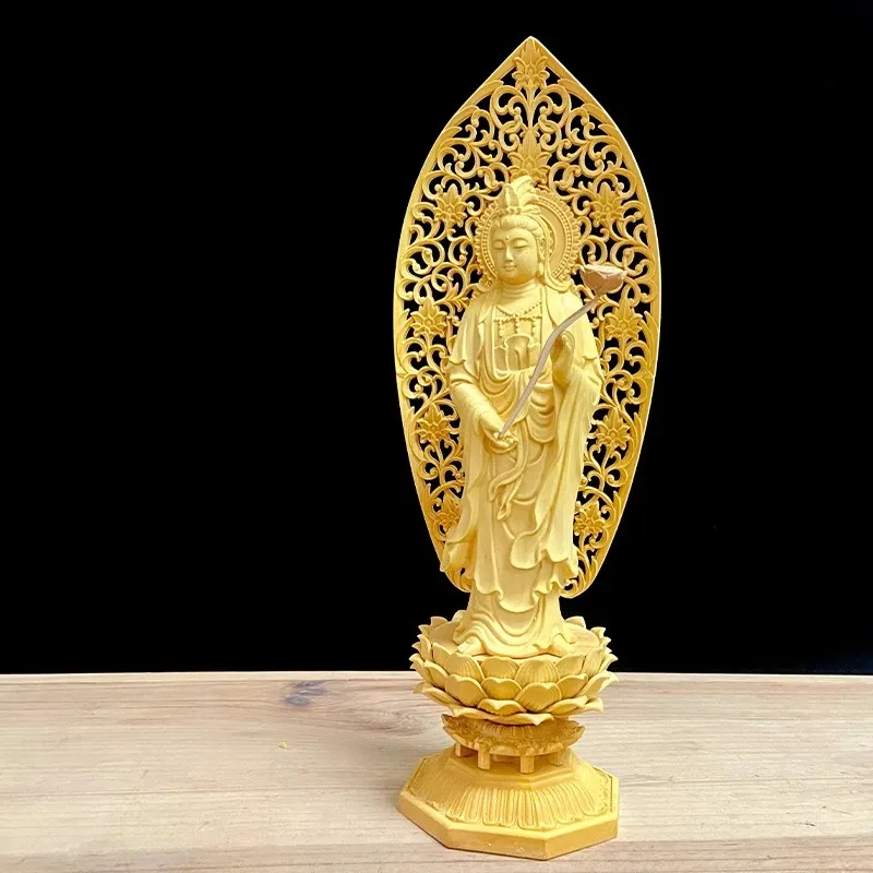 Solid wood carving 28cm statue of Amitabha，Semi-hand carved Buddha statue Feng Shui Decoration Statue for Home Living Room