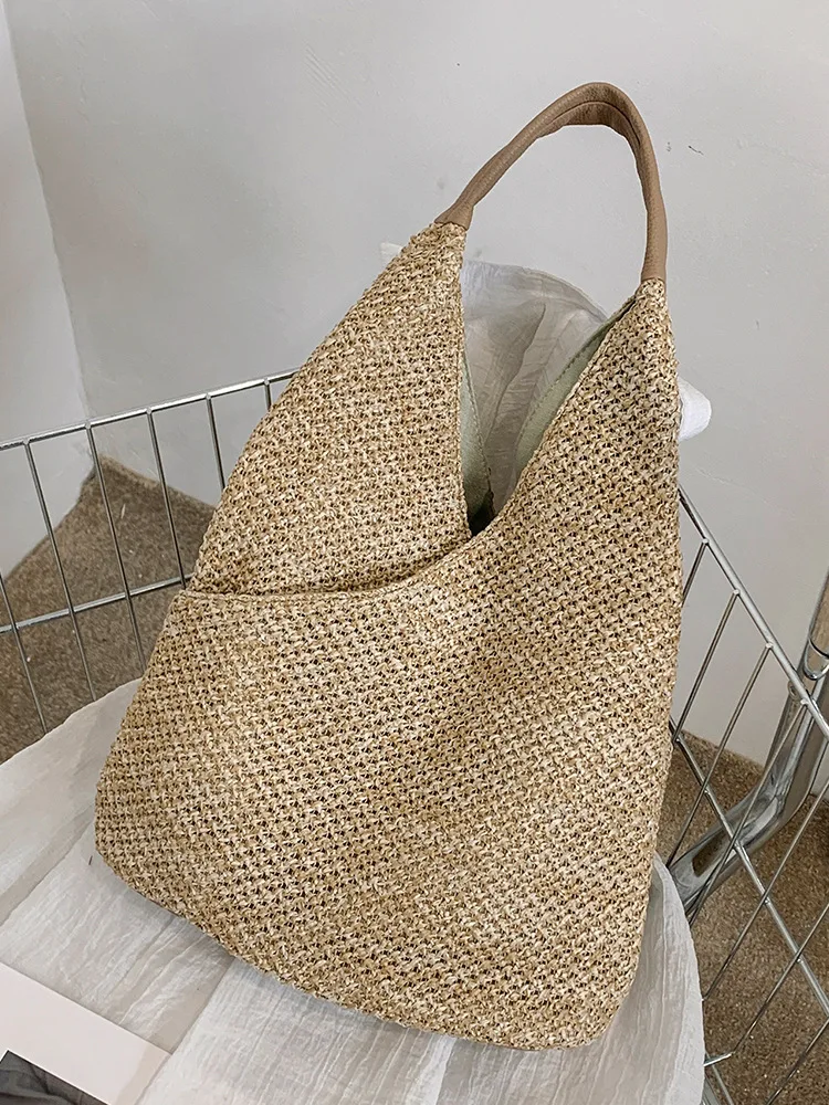 

Summer Grass Woven Underarm Bag For Women New Trendy Large Capacity Commuting Tote Bag Texture One Shoulder Beach Bucket Bag