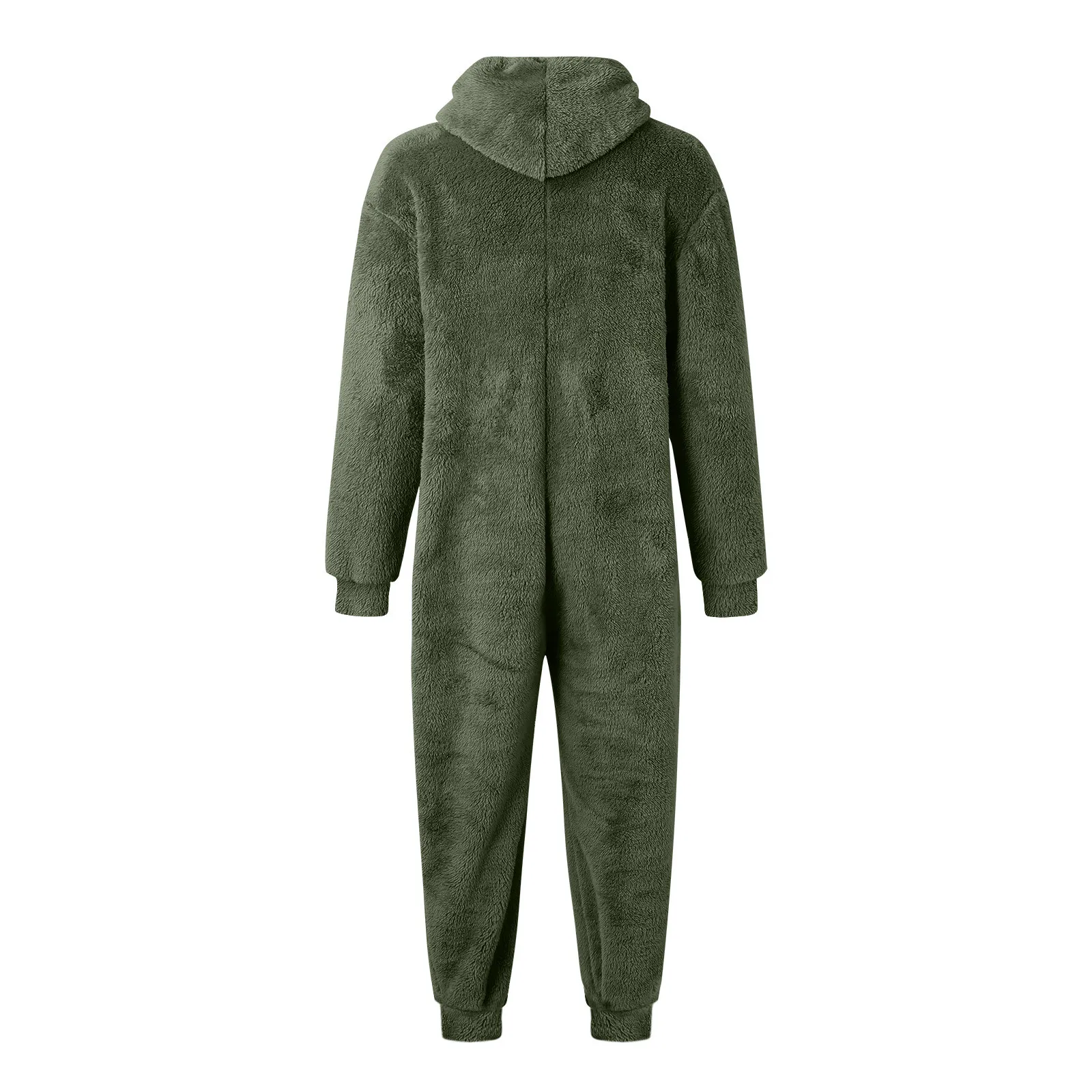Men Artificial Wool Long Sleeve Casual Solid Color Zipper Loose Hooded Jumpsuit Pajamas Winter Warm Fleece Wear 1 Piece Suit men bodysuits men jumpsuits