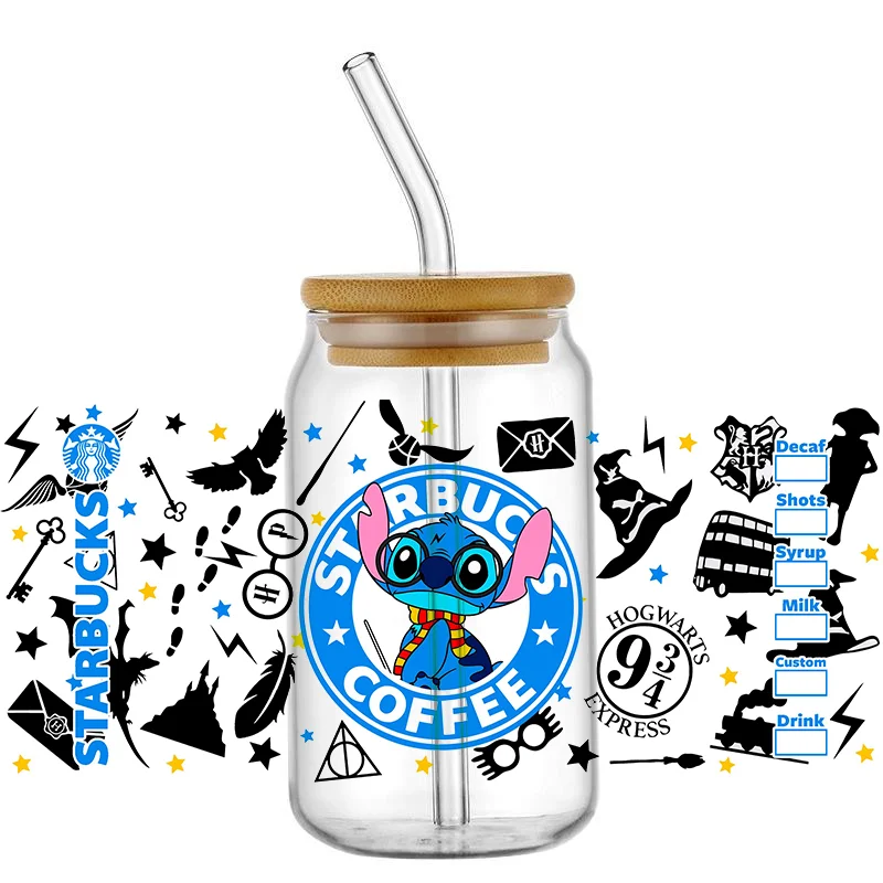 Miniso DTF Sticker 16 OZ Glass Can Wrap 3d Crystal Sticker Waterproof Scratch Resistant Adhesive Sticker