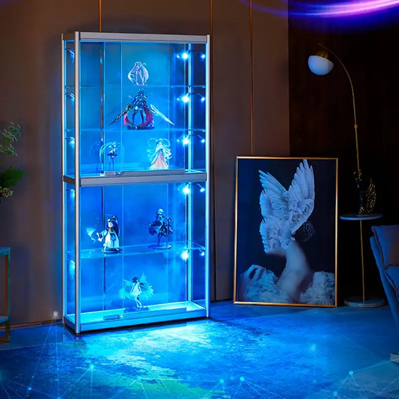 

custom，Factory Glass Display Cases Lockable Glass Wall Display Cabinet Tall Glass Display Show with led Light