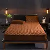 Thicken Velvet Quilted Mattress Cover Solid Color Quilted Bed Fitted Sheet Queen King Double Bed Cover Not Including Pillowcase 2