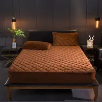 Thicken Velvet Quilted Mattress Cover Solid Color Quilted Bed Fitted Sheet Queen King Double Bed Cover Not Including Pillowcase 2