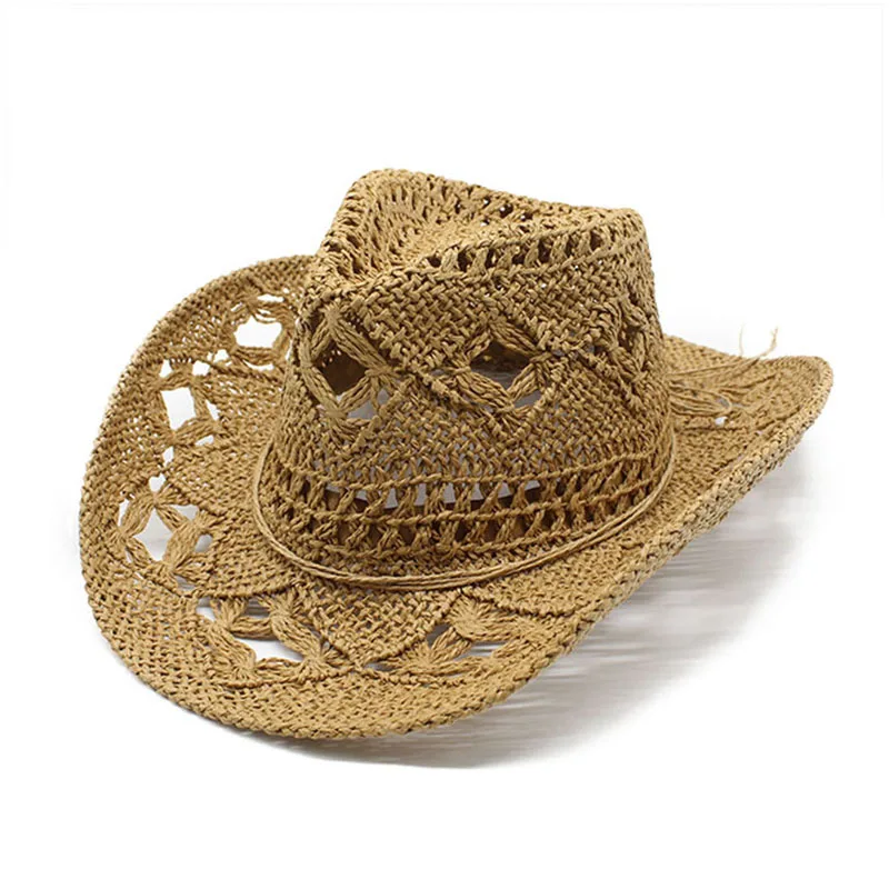 

elegant Men's cowboy hat luxury new women's jazz gentleman straw hat cowgirl Golf beach summer panama designer sunhat Visor