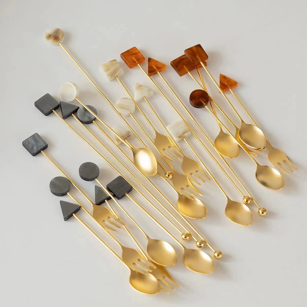 Stainless Steel Small Spoon Fork Set 4PCS for Coffee Tea Stirring