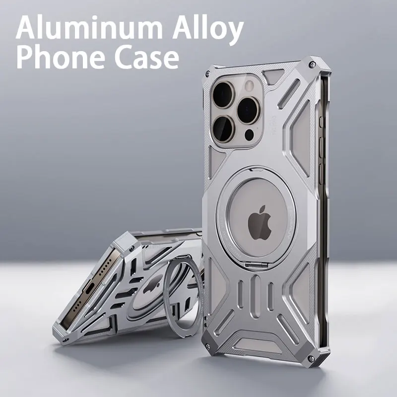 Magnetic-Stand-Metal-Phone-Case-For-Iphone-13-14-15-Pro-Max-Plus-Hollow ...